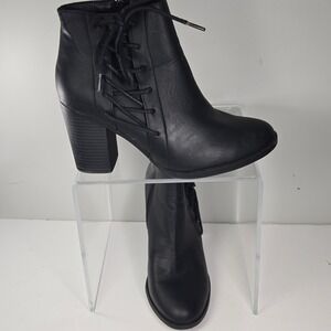 TOETOS Chicago-01 Womens Black Side Lace Up Block Heel Ankle Boots Size 8.5 M